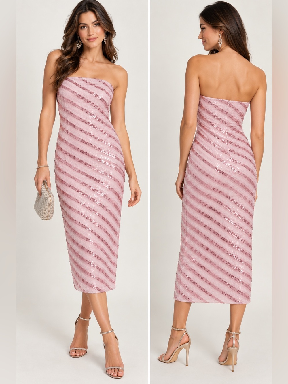 Hyacinth House Mila strapless Pink Textured Midi dress